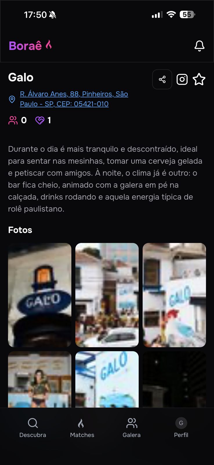 Boraê app - Detalhes do lugar