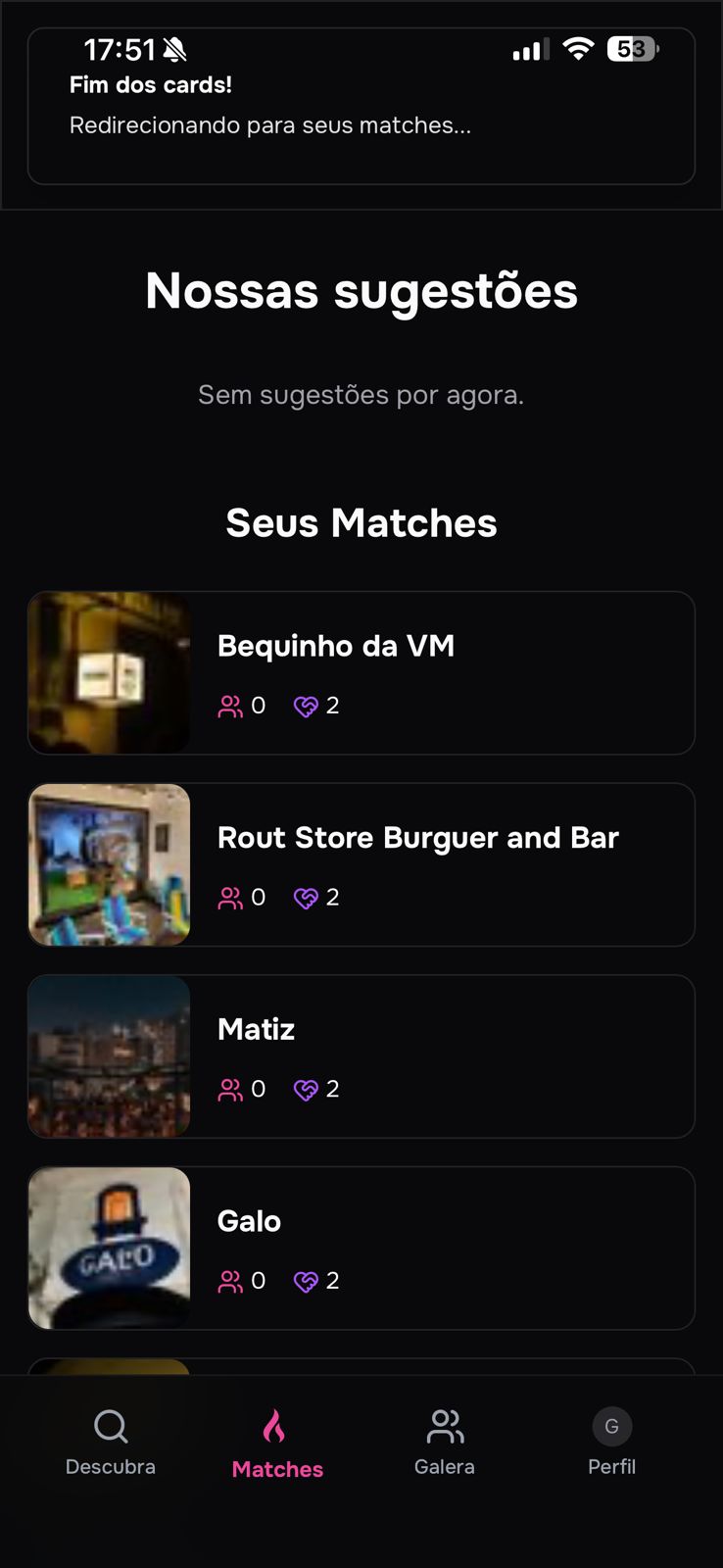 Boraê app - Seus matches
