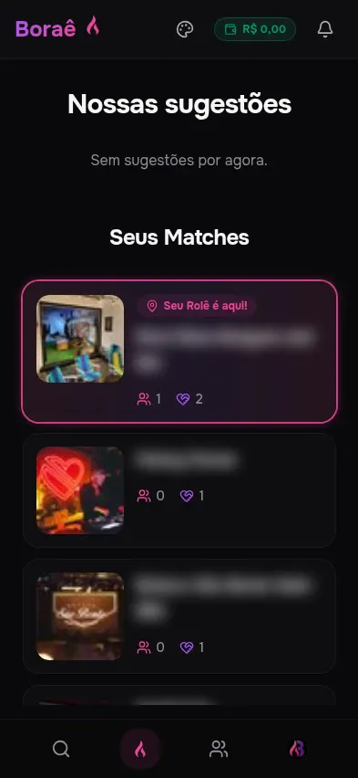 Boraê app - Seus matches